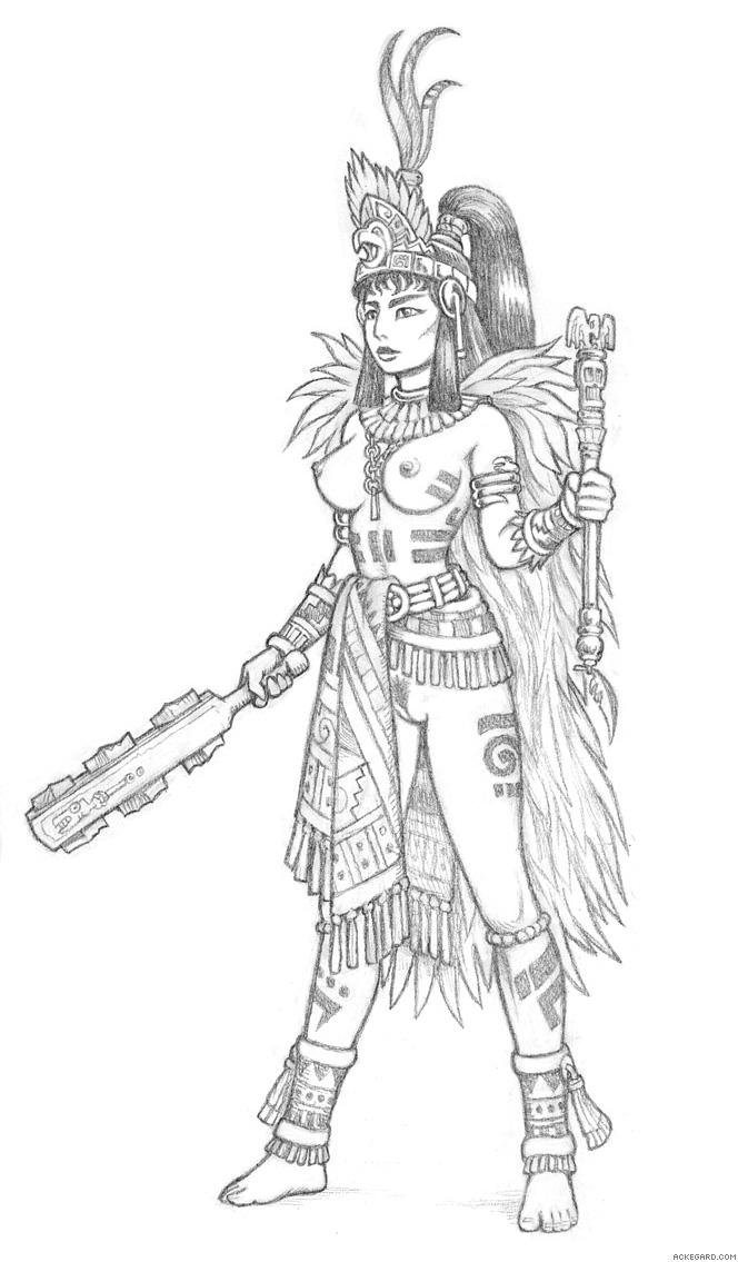 Aztec female warrior drawing.